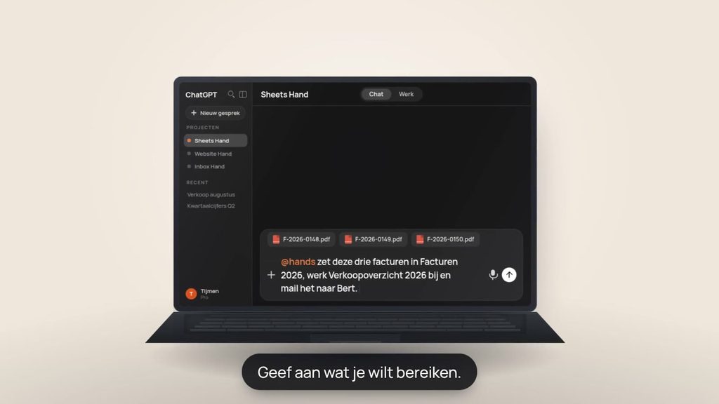 Eerste beeld uit de administratie-animatie: de chat met de opdracht in het invoerveld