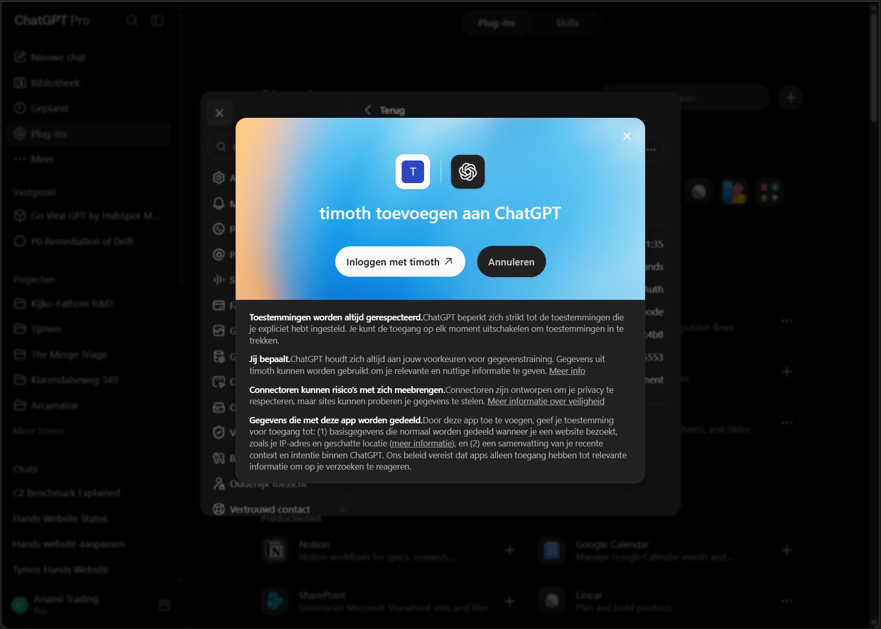 ChatGPT authorization window with the Log in with your Hand button