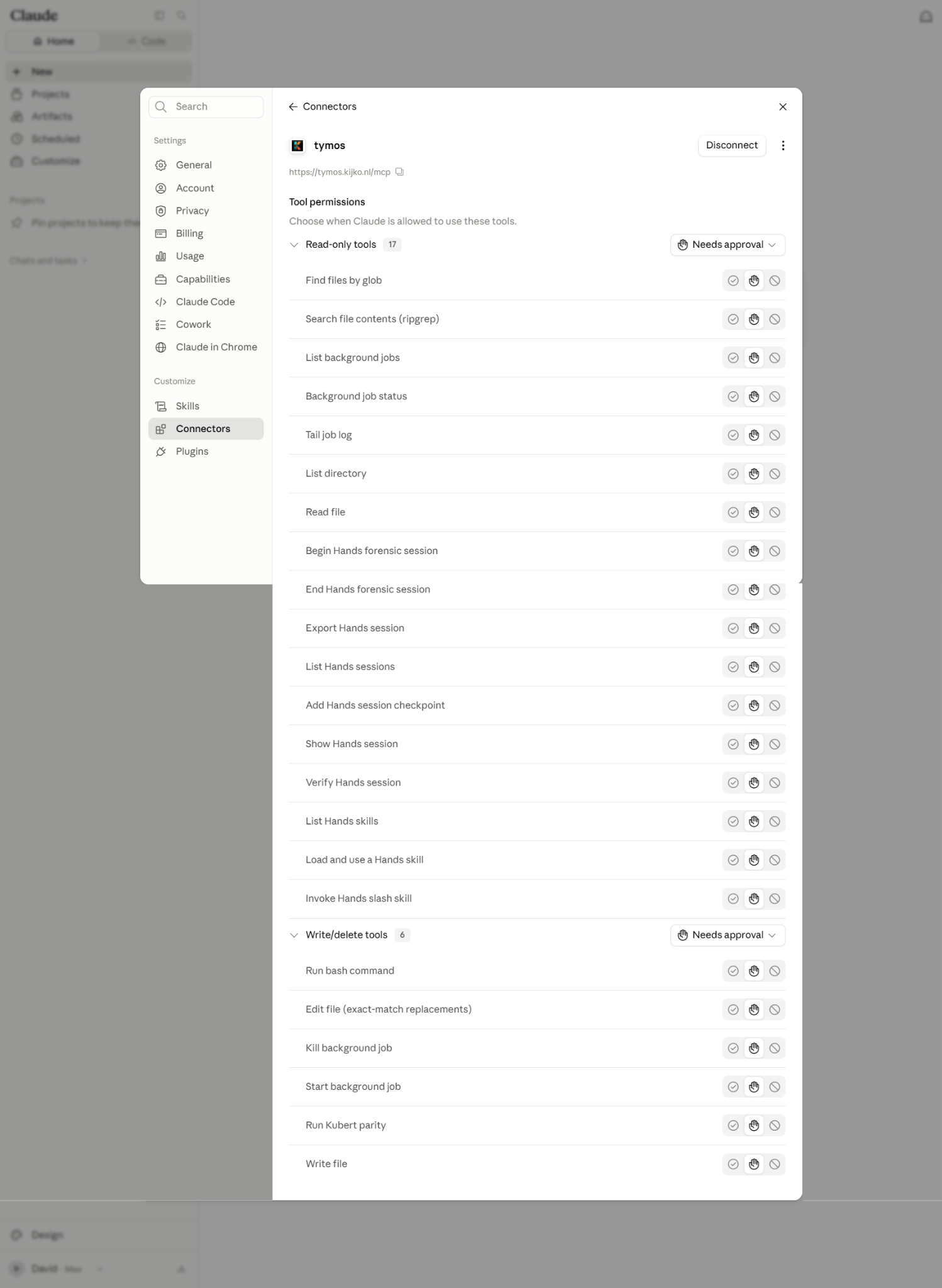 Claude connector tool permissions for read-only and write or delete tools